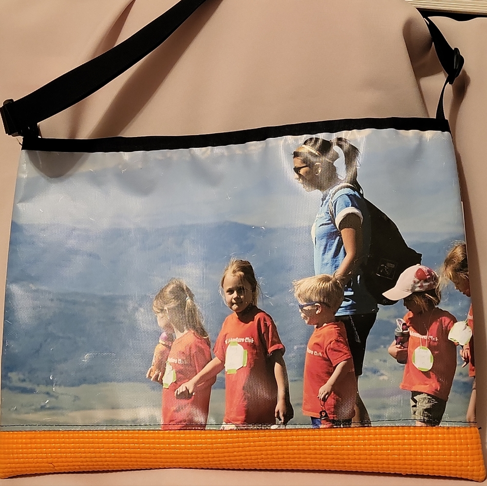 Large Shoulder Bag Olovesm Recycled Products Bag Gift Steamboat White Orange View 2